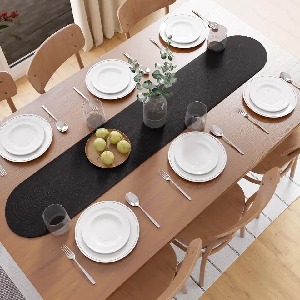 Encasa XO Table Runner, Handmade Ribbed Cotton 12"x54"