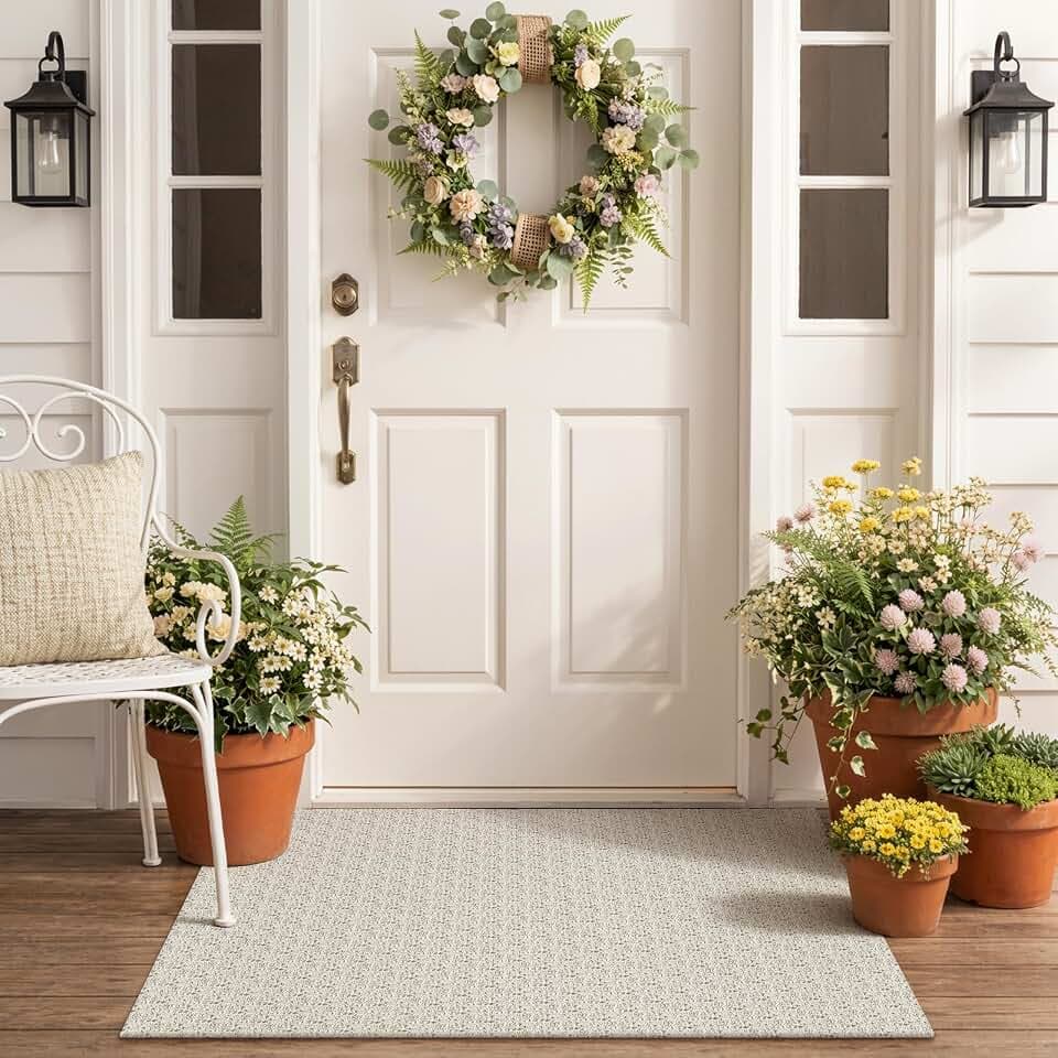 Collive Boho Kitchen Runner Rugs 2x4.3 Washable Bathroom Rug Runner Non Slip Indoor Doormat Tan Cotton Woven Front Door Rug Carpet Runner Rugs for Front Porch Entrance Entryway