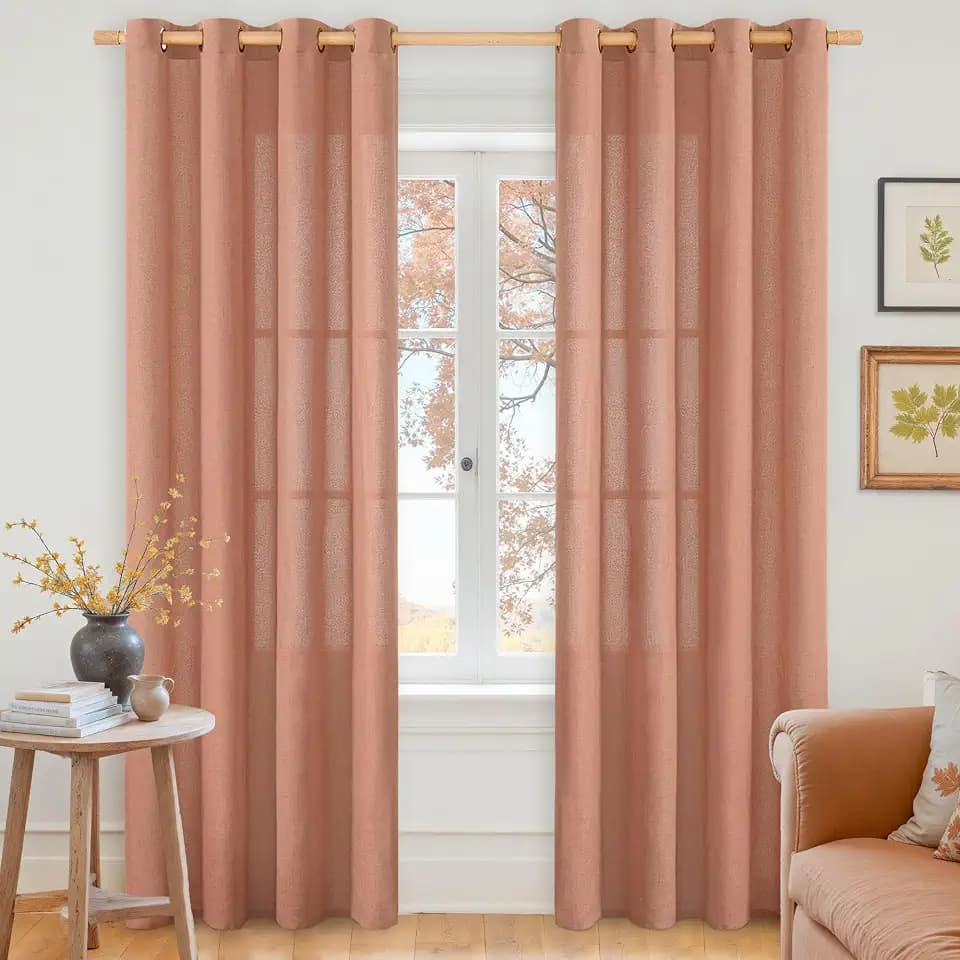 YoungsTex Fall Terracotta Linen Curtains 84 Inches Long for Living Room