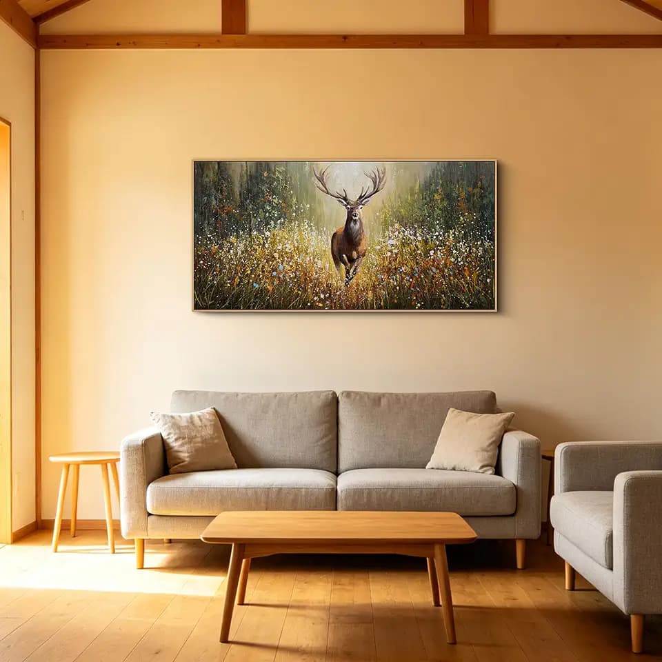 XLSJERST Country Wall Decor Poster 48x24 Inches - Elk Picture Hunting Artwork Large Canvas Picture Brown Deer Wall Art for Living Room Guest Bath Decoration