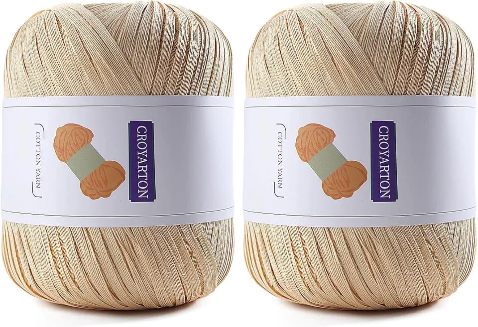 Raffia Ribbon Yarn for Crochet, Brown Cotton Yarn for Crocheting Beach Hat