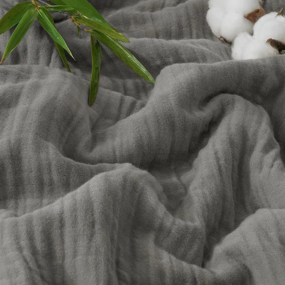 PHF Soft Muslin Blanket King Size, 60% Organic Rayon Derived from Bamboo & 40% Cotton for All-Season, Skin-Friendly for Adults, 4-Layer Breathable Blanket for Hot Sleepers, 108"x90", Grey