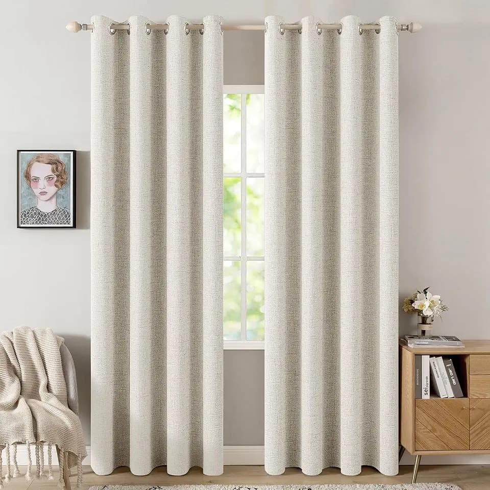 MIULEE 100% Blackout Linen Curtains for Bedroom 52x96 Inches Linen Beige
