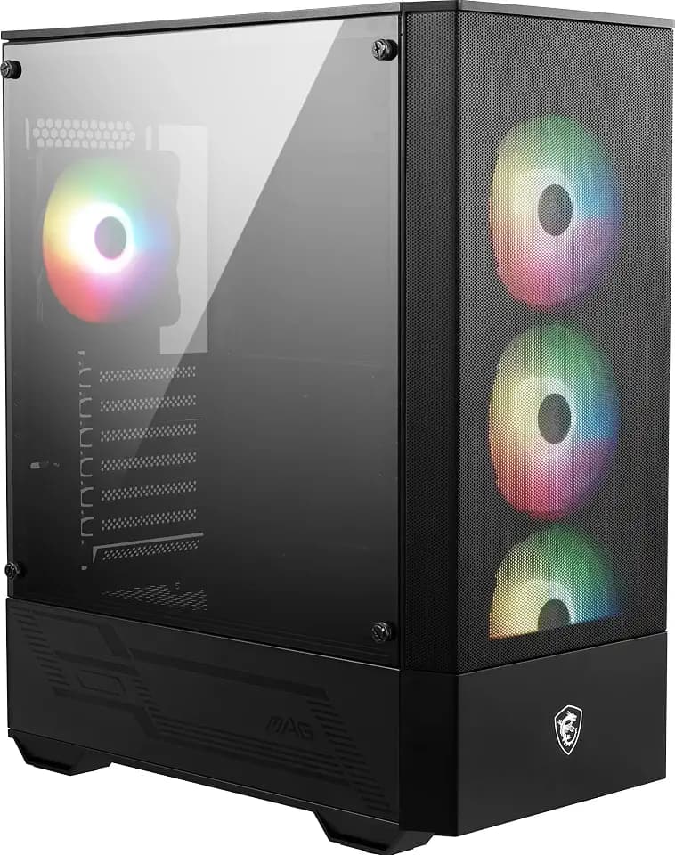 MSI Mid-Tower PC-Gaming-Gehäuse – Seitenwand aus gehärtetem Glas – 4 x 120 mm aRGB-Lüfter – Flüssigkeitskühlung unterstützt bis zu 240 mm Kühler x 1 – MAG Forge 112R