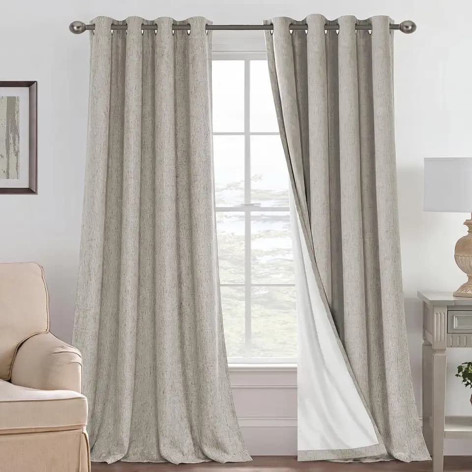 H.VERSAILTEX 100% Blackout Linen Curtains 120" L 2 Panels Stone