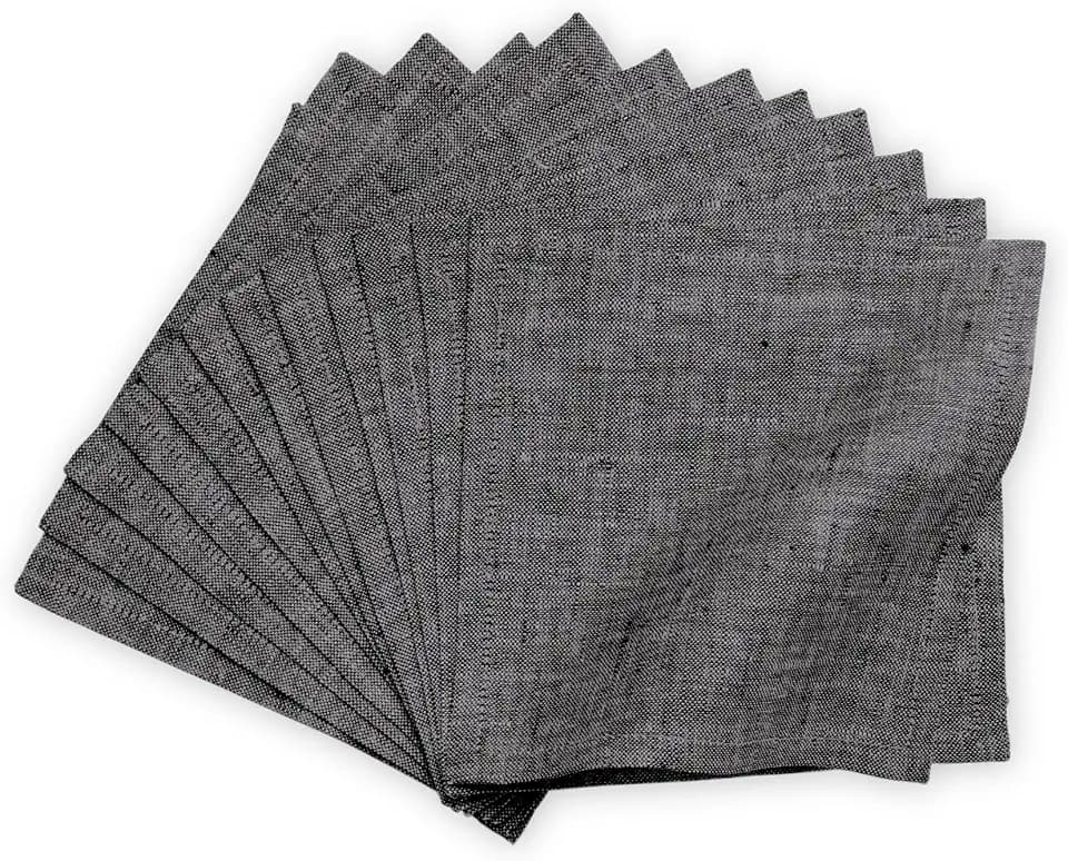Solino Home 100% Linen Cocktail Napkins Black, Athena 6 x 6 in, Set of 12