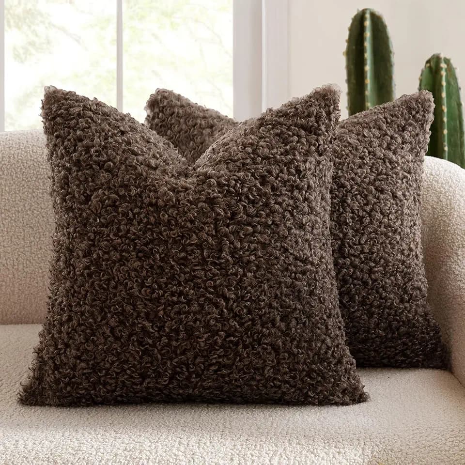 MIULEE Decorative Faux Fur Pillow Covers Sherpa 16x16 Chocolate