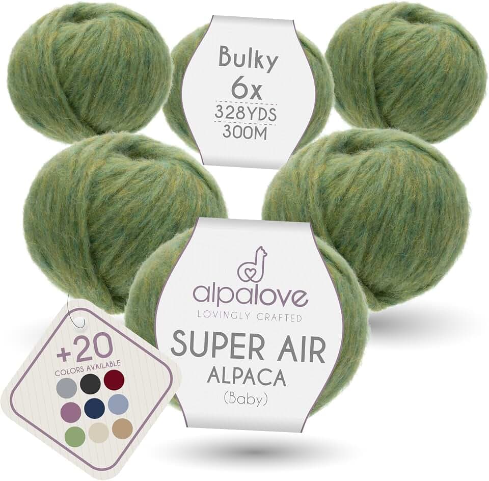Super Air Bulky Yarn, Air-Spun Alpaca Fiber, Lightweight, 4 Skeins, 328 Yards, Linden Blossom Melange