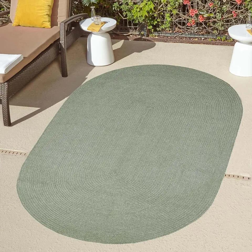 Superior Indoor/Outdoor Area Rug, Reversible Braided Floor Decor for Living Room, Kitchen, Patio, Front Porch, Modern Boho Farmhouse Rugs, Hardwood, Bedroom Accessories, 4' x 6', Fog Green