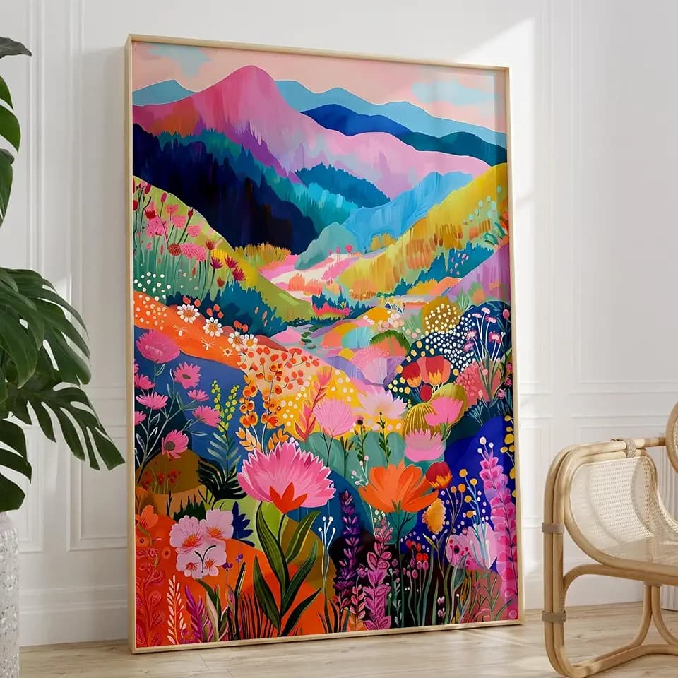 Colorful Abstract Watercolor Wall Art Colorful Wildflower Pictures Aesthetic Landscape Poster Mountain Landscape Abstract Wall Art Mountains Poster Prints for Home Decor 16x24inch No Frame