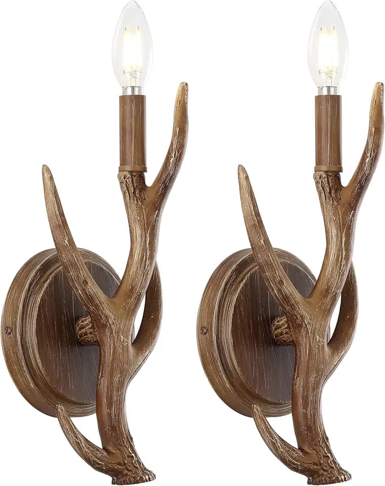 JONATHAN Y Cody 1-Light Antler Sconce 5.5", Brown Wood Finish, Set of 2