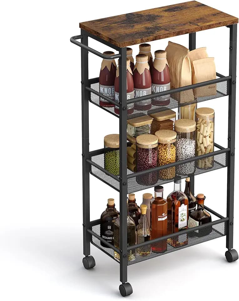 VASAGLE 4-Tier Slim Rolling Storage cart with Wheels, 8.7 Inches, Metal