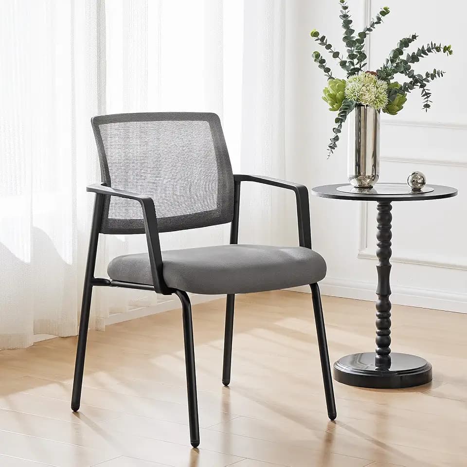 Sweetcrispy Mesh Back Stacking Arm Chairs, Upholstered Fabric Stacking Chairs, Sturdy Metal Office Chairs, Easy to Use and Store, Outdoor and Indoor, for Home, School, Party, Church, 1 Pack Grey