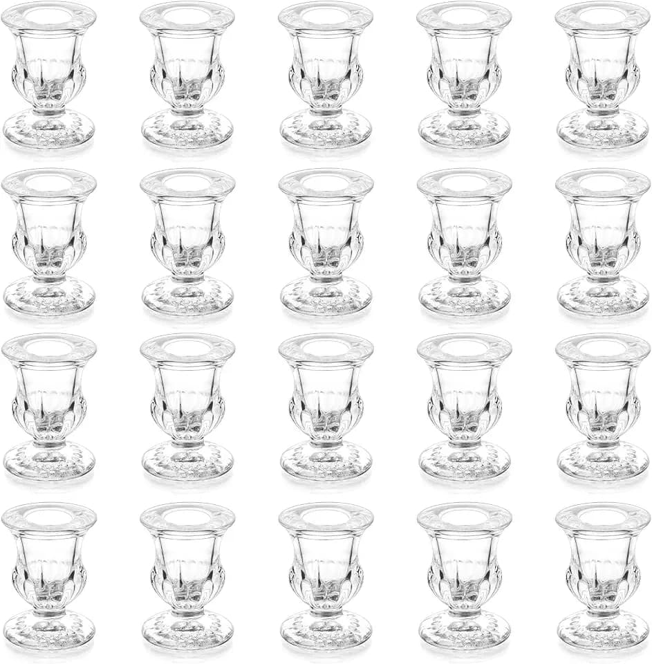 Romadedi Glass Taper Candle Holders, Clear, Pack of 20