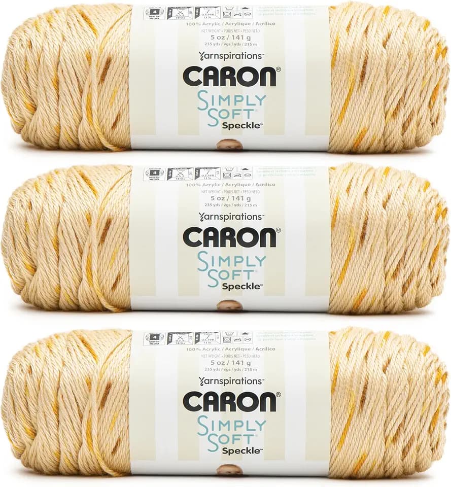 Caron Simply Soft Speckle Acrylic Yarn for Crocheting, Honeycomb, 3-Pack