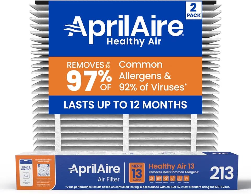 Genuine AprilAire 213 Replacement Filter for AprilAire Whole-House Air Purifiers - MERV 13, Healthy Home Allergy, 20x25x4 Air Filter (Pack of 2)