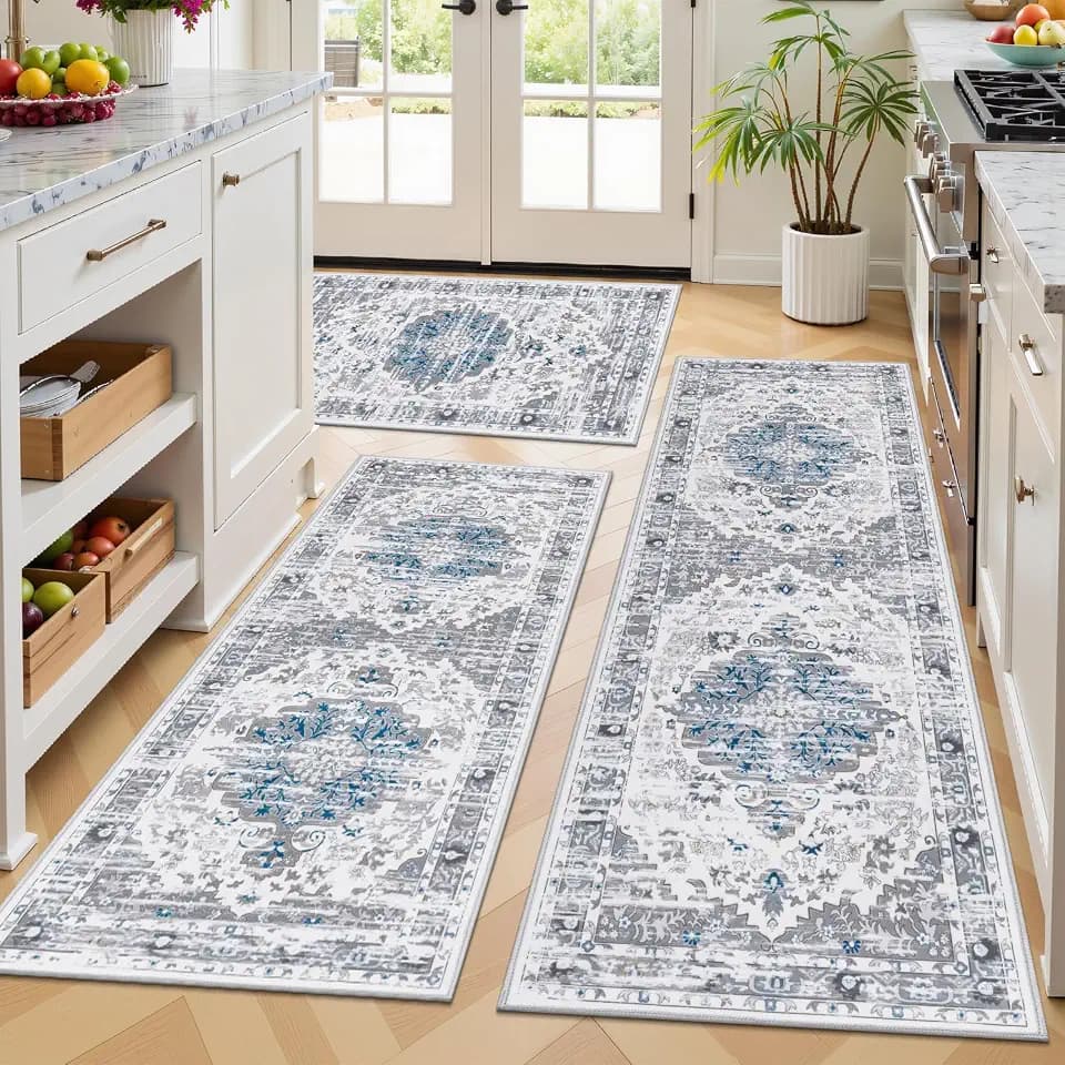 Ileading Kitchen Rugs Set 3 Piece, Non Slip Washable Kitchen Mats for Floor
