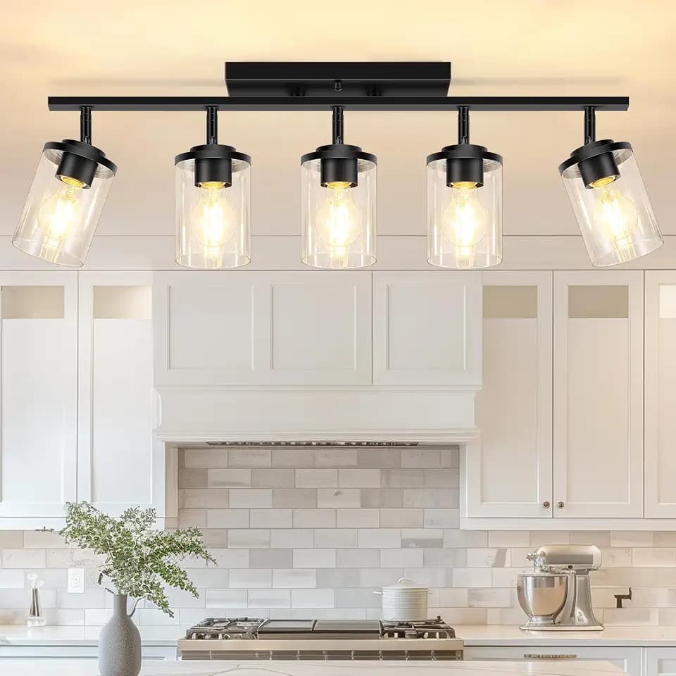 FadimiKoo 5-Lights Black Semi Flush Mount Ceiling Light Fixtures, Modern Clear Glass Shade Farmhouse Kitchen Ceiling Lamp, Adjustable Rotatable Vanity Light Fixture for Hallway Entryway Dining Room