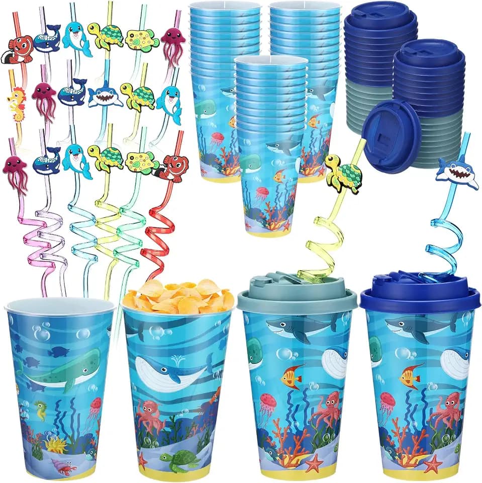 Yungyan 36 Sets Under the Sea Ocean Party Favors Goodie Cups with Straws