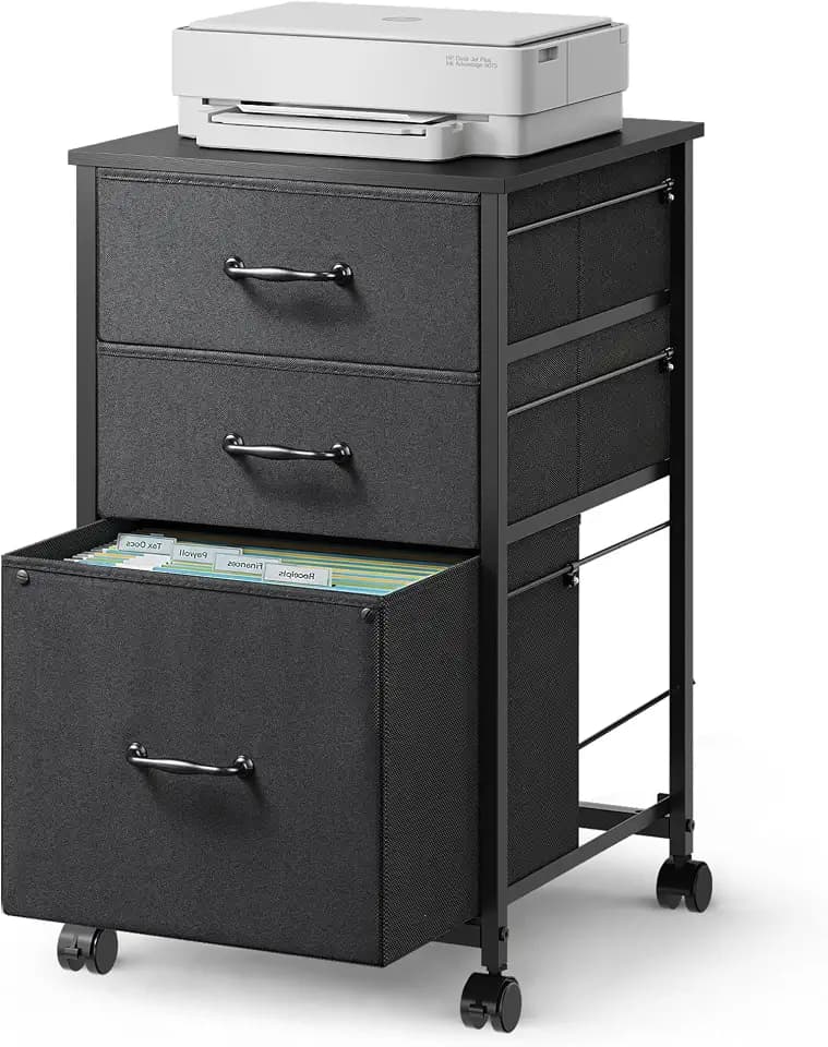 DEVAISE Mobile File Cabinet, Rolling Printer Stand with 3 Drawers, Fabric Vertical Filing Cabinet fits A4 or Letter Size for Home Office, Black