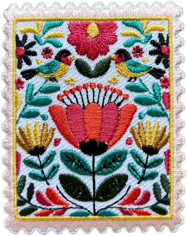 Abstract Mexico Flower Stamp Embroidery Patch for Clothes Backpacks Hats Jeans Bags, Size 3" Iron Patch or Sew On Patches, Floral Applique Embroidery Patches, Vintage Gift for Flower Lover