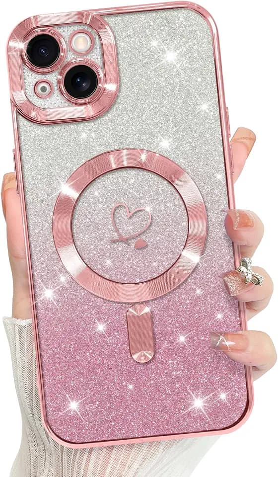 Bonoma Compatible with iPhone 15 Case Heart Glitter -Pink