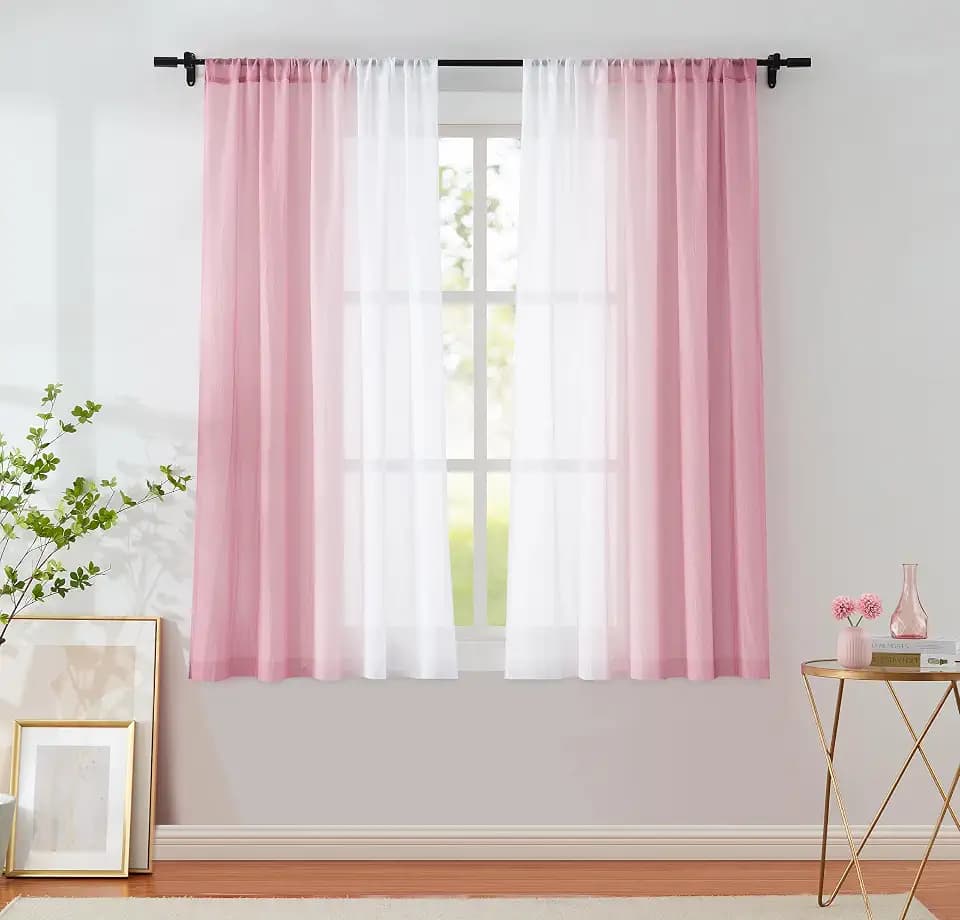 Pink Ombre Chiffon Sheer Curtains 54 Inch Long Drapes Rod Pocket 2 Panels