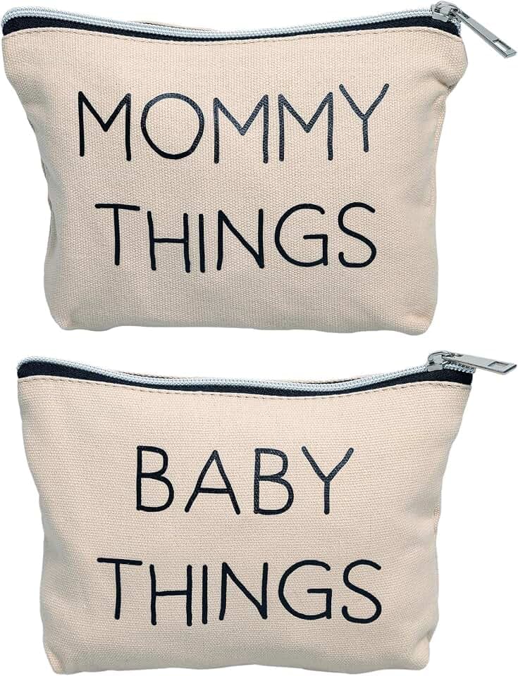 Pearhead Mommy and Baby Things Zipper Pouches, Set of 2, Organizer Bags