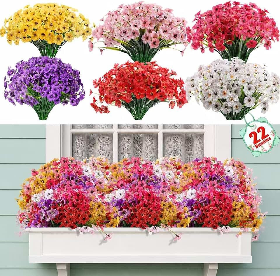 22 Pack Artificial Flowers for Outdoor Indoor Fake Plants(Multi-Colour)