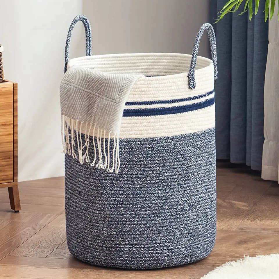YOUDENOVA Cotton Rope Laundry Hamper Basket, 72L Blanket Basket for Nursery