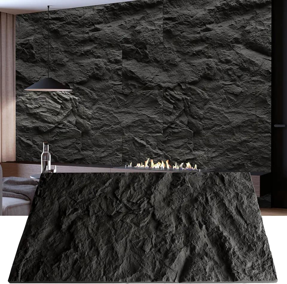 KASARO 3D Faux Stone PU Wall Panels, 4 Pack Cement Texture Black