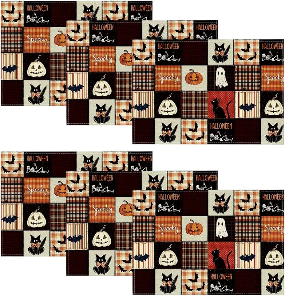 Artoid Mode Ghost Spooky Halloween Placemats Set of 6-12 x 18 Inch
