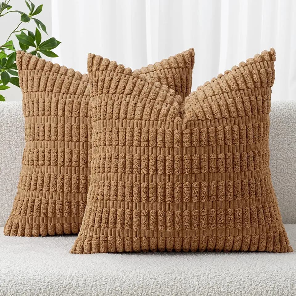 MIULEE Corduroy Decorative Throw Pillow Covers 20x20 Brown Pack of 2