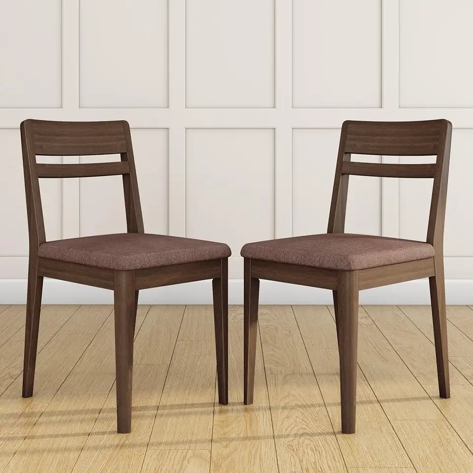 Grain & Grove Crew Upholstered Dining Chair, Set of 2, Solid Rubberwood Frame, Upholstered Seat, Comfortable Backrest, Easy Assembly, Durable Wooden Kitchen & Dining Room Chair, Walnut/Coffee