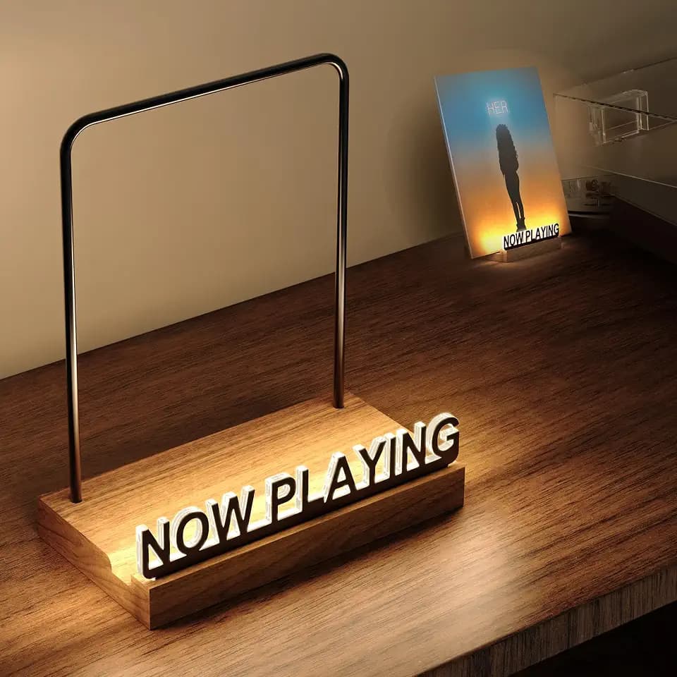 KORRTFID Now Playing Vinyl Record Stand, Light Up Vinyl Record Display Stand, Holder for Album Display Storage, Warm White Light with Fingerprint-Proof Acrylic Letters (Black letters)