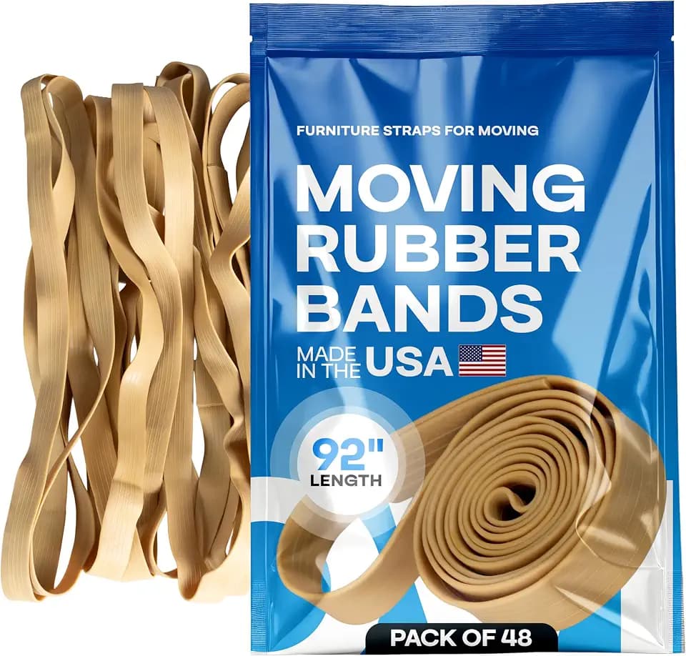 IDL Packaging 92" Strong, Elastic & Flexible Rubber Bands, Pack of 48, Beige - 2x Elasticity, 80% Natural Rubber - Extra Strong Mover Bands for Furniture, Boxes, Moving Blankets