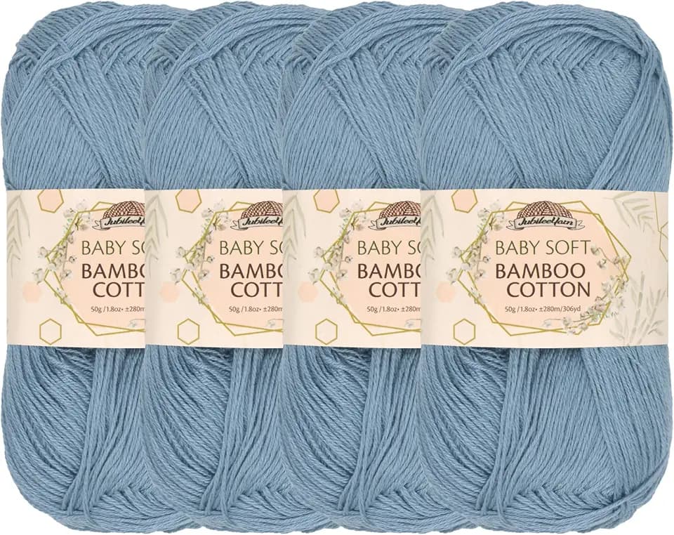 JubileeYarn Baby Soft Bamboo Cotton Yarn - Faded Glacier Blue - 4 Skeins