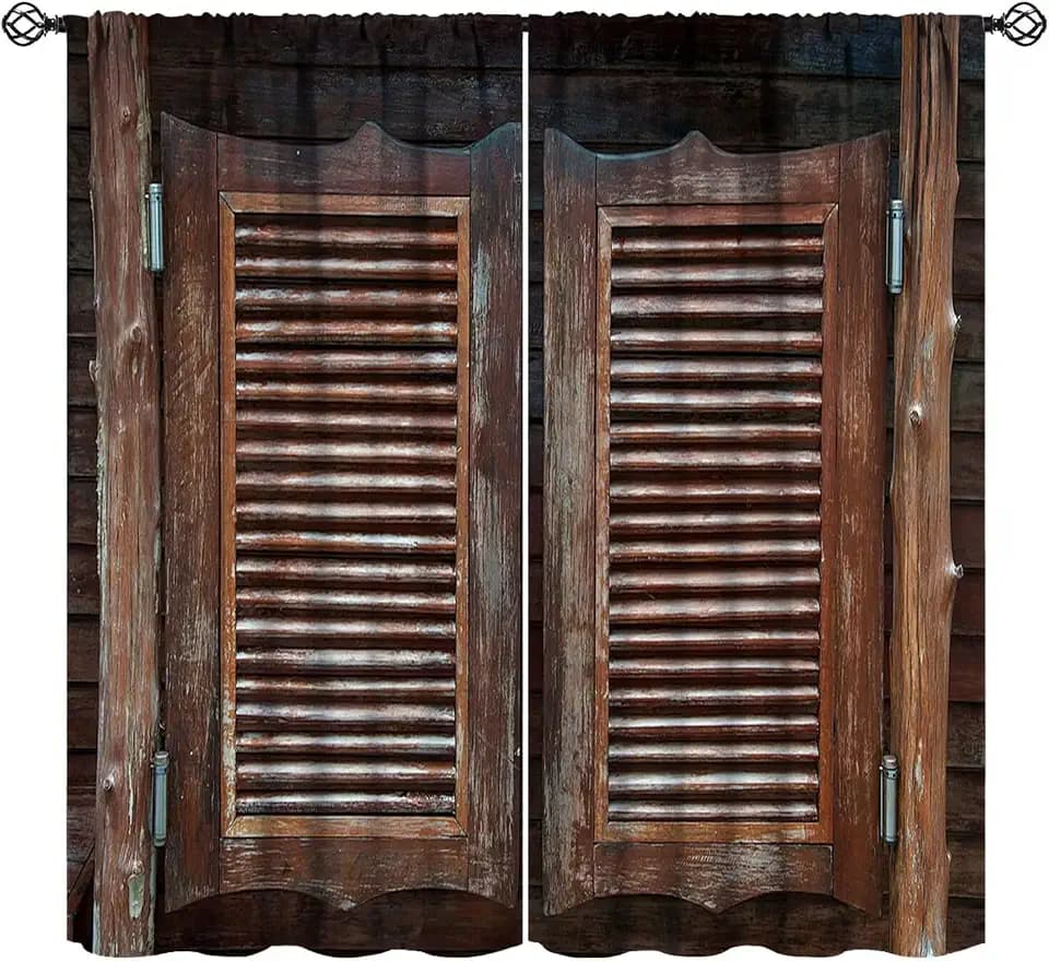 Western Blackout Curtains Wild West Cowboy Saloon Door Vintage Brown Rustic Farmhouse for Boys Men Bedroom Living Room Bathroom Rod Pocket Decoration Window Drapes 2 Panels W21xL45in