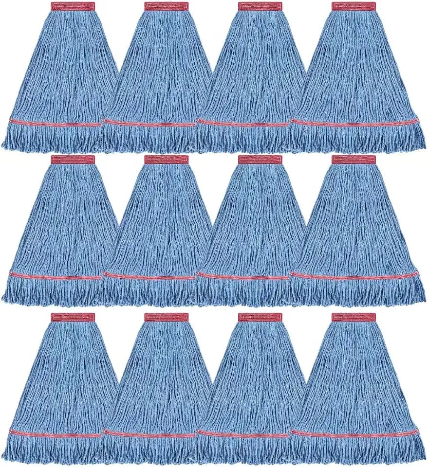 Matthew Cleaning 20oz Heavy Duty Mop Head Commercial Replacement for General and Floor Cleaning , Wet Industrial Blue Cotton Looped End String Head Refill (Case of 12) Blue