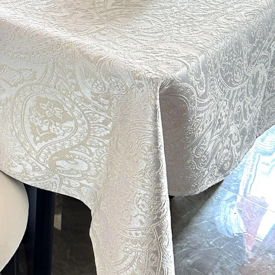 Jacquard Square Tablecloth, Thick Kitchen Dining Table Cloth for Square or Round Tables, Waterproof Decorative Fabric Table Cover for Outdoor and Indoor, 60x60 Inch Milky White