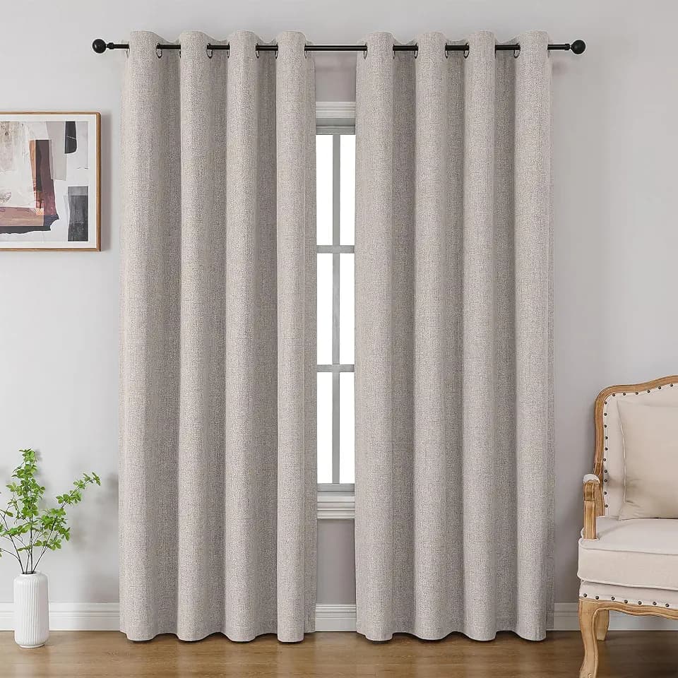 CUCRAF 100% Blackout Curtains 96 inches Length 2 Panels Set, Room Darkening Linen Textured Curtain Grommet for Bedroom Living Room, Light Blocking Thermal Insulated Drapes (52 x 96 Inch,Off White)