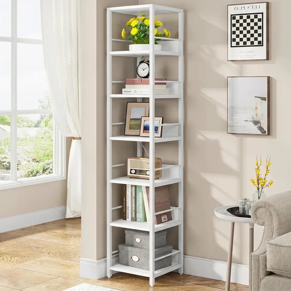LITTLE TREE 75 Inch Tall Narrow Corner Shelf for Small Spaces