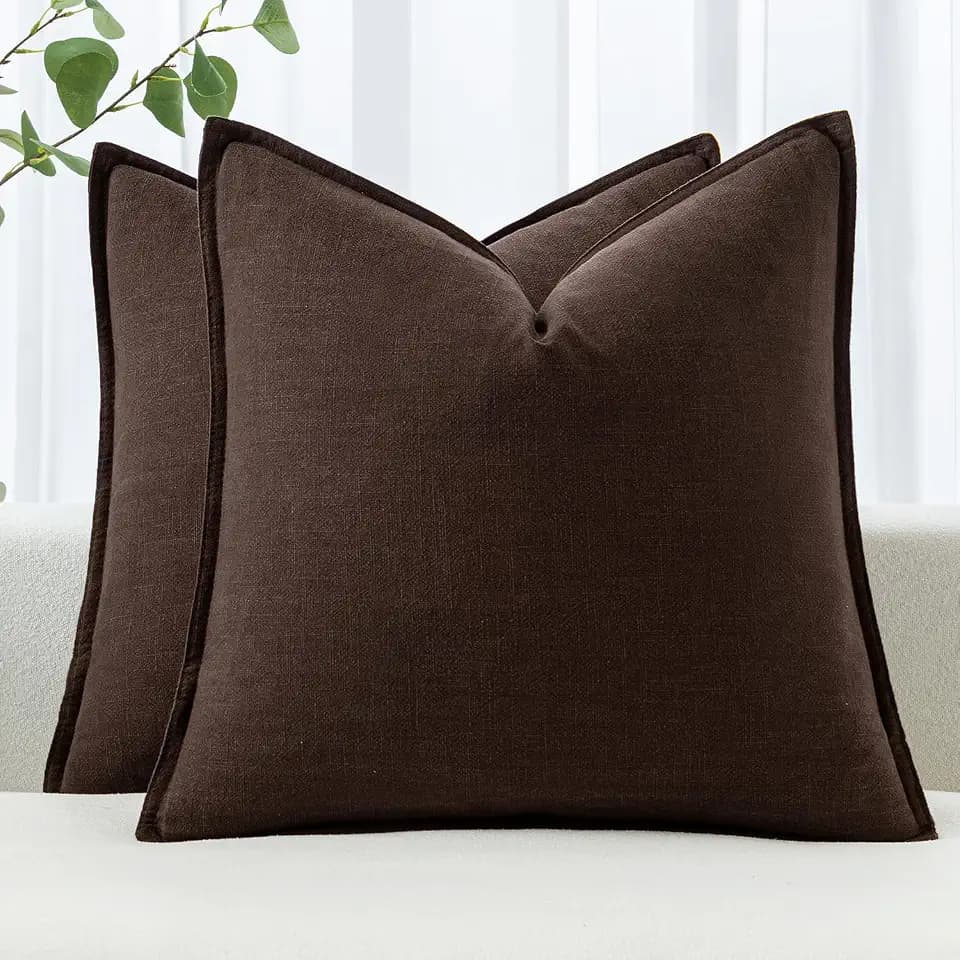 MIULEE Decorative Linen Euro Sham Pillow Covers 26x26 Dark Brown