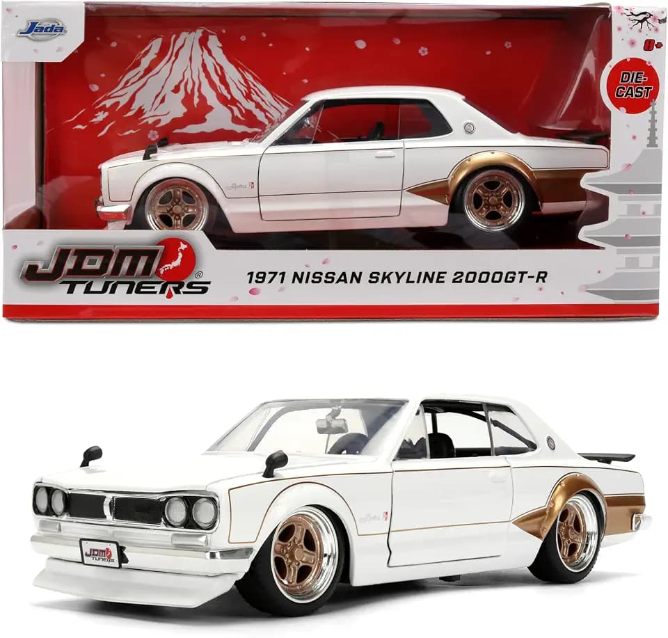 Jada 1971 Nissan Skyline GT-R, White/Gold Toys 37021-1/24 Scale Diecast Model Car