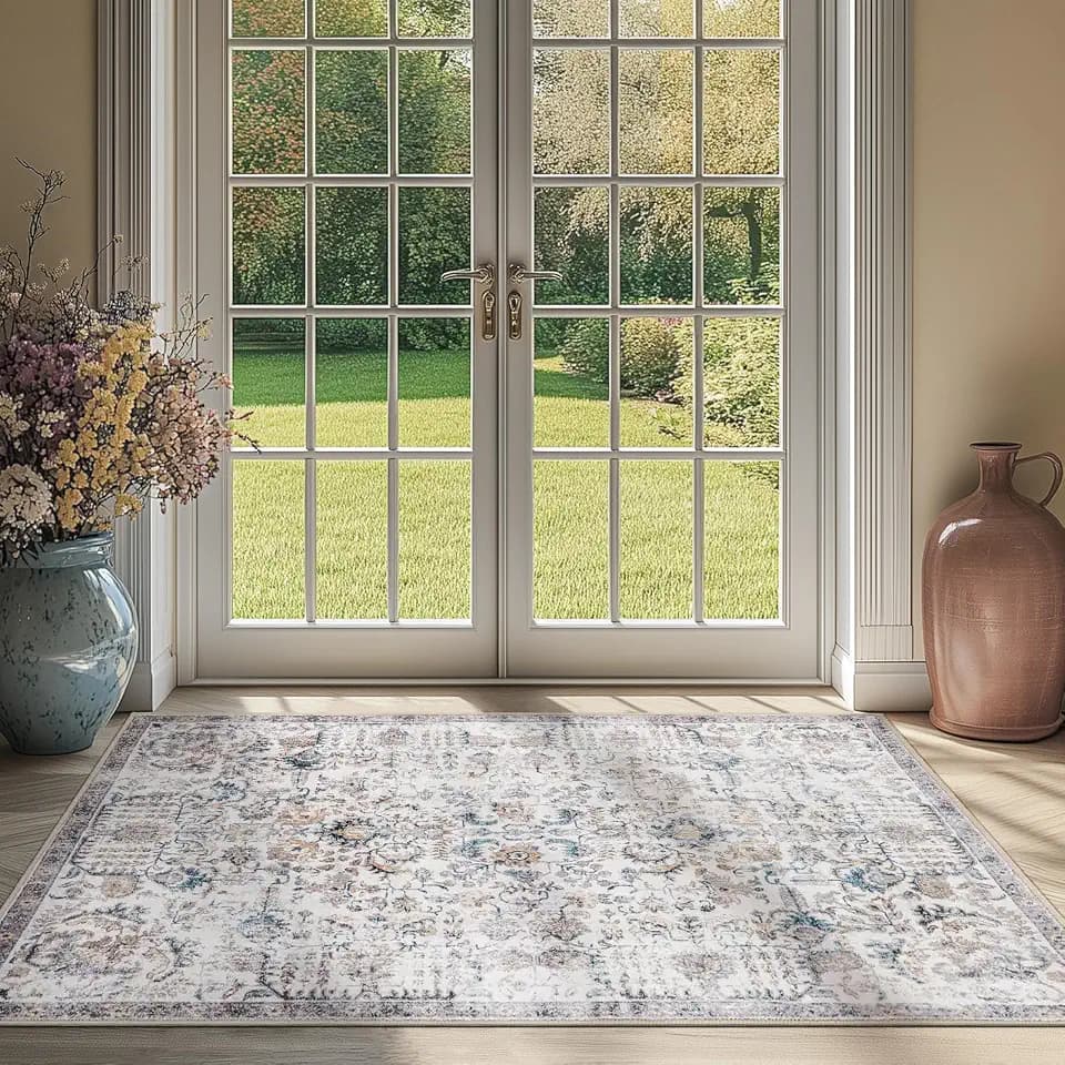 jinchan Distressed Vintage Medallion Area Rug, 3x5 Blue, Washable Non Slip
