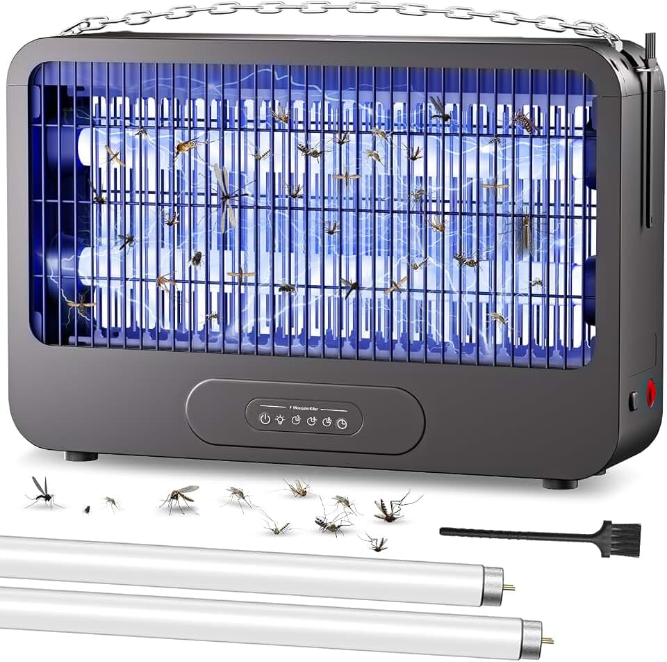 Elektrischer Insektenvernichter 20W 3500V UV elektrische Fliegenfalle Fliegenfänger mit Fernbedienung und Timer, Insektenfalle Mückenlampe für Innen, Küche, 2 Ersatz-UV-Lampen