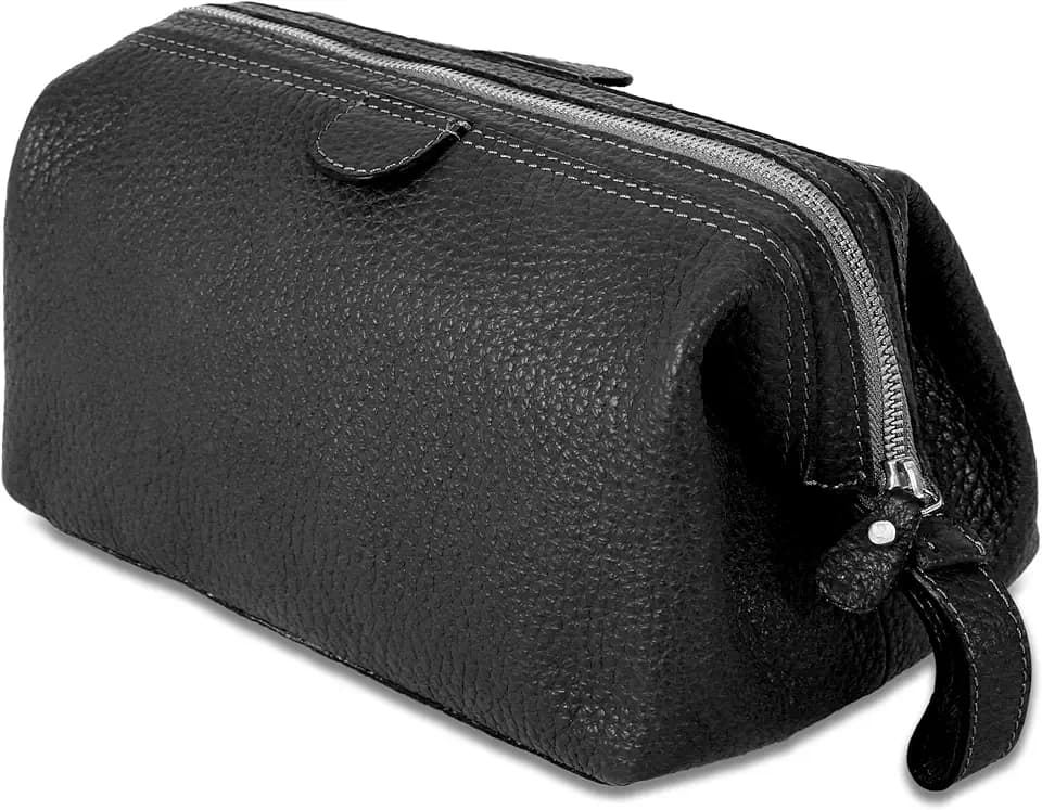 KomalC Buffalo Leather Toiletry Bag for Men & Women, Travel Pouch