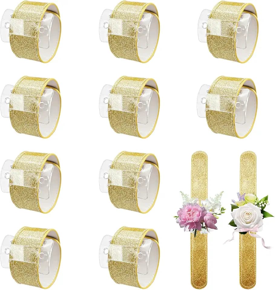 10 Pack Slap Corsage Wristlet Band, Shiny Wrist Corsage Bracelets Wedding Flower Corsage Slap Bracelets Bulk for Bridesmaid Bridal Shower Party Favors