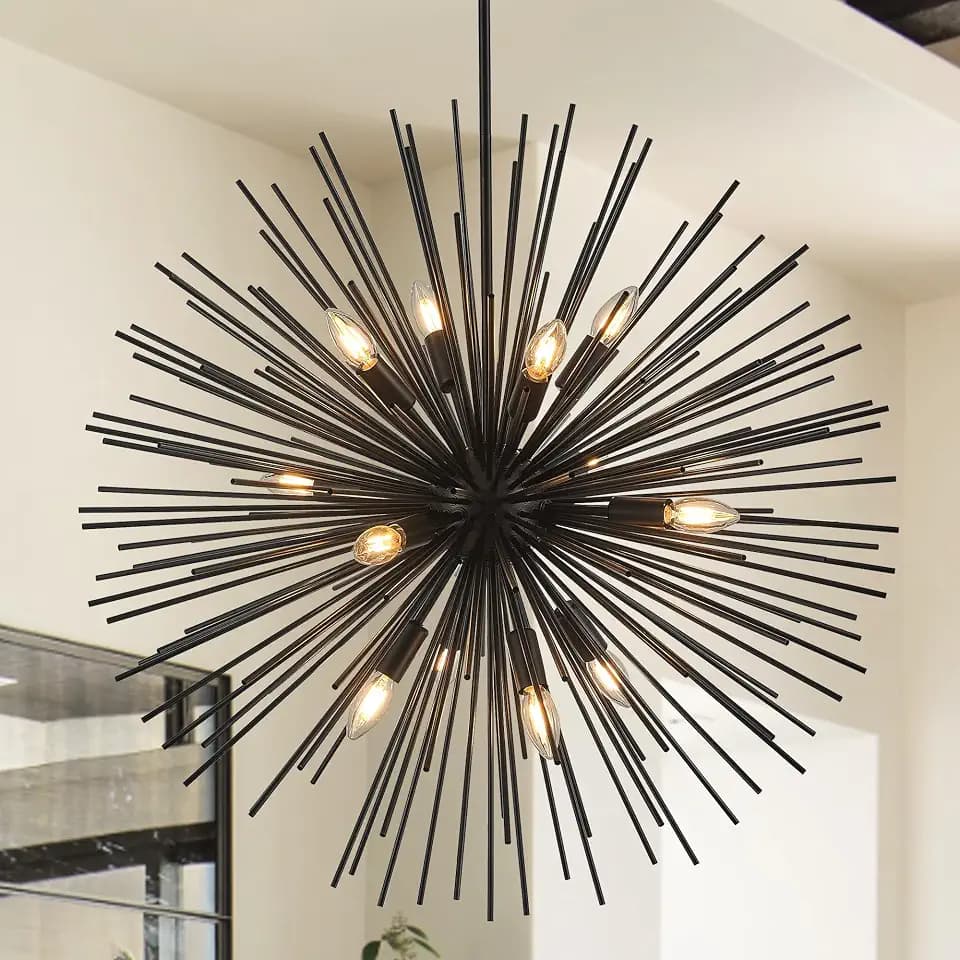 31.5" 12-Light Black Sputnik Chandelier Modern Industrial Foyer Light Fixtures, Adjustable Firework Globe Ceiling Fixture for Living Room, Entryway, Dining, Bedroom, Hallway, Stairway
