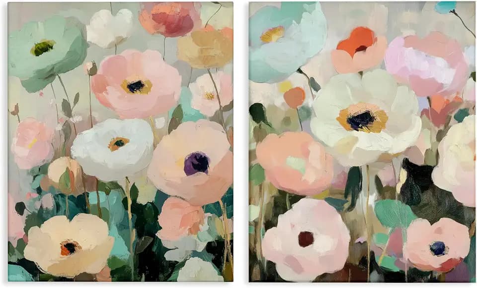 Stupell Industries Minty Garden Floral, 16 x 20 Inch Canvas Wall Art Set